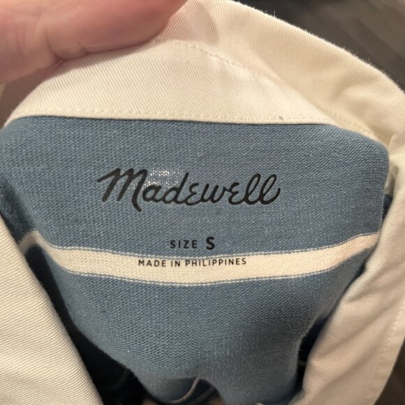 NWT Madewell Men's blue & white striped short sleeve Rugby polo shirt Small S - Picture 3 of 5